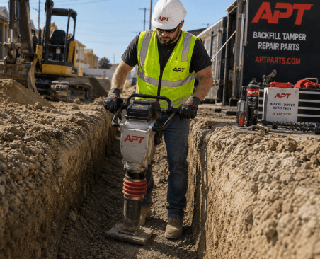 APT pneumatic chipping hammer removing damaged concrete from a construction surface